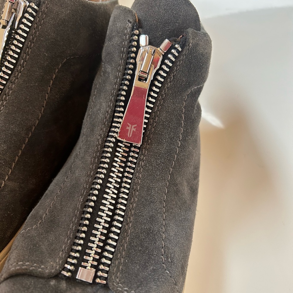 Frye Dark Gray Suede Front-Zip Wedge Sneakers - Picture 7 of 9